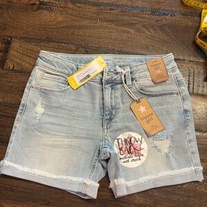 Hippie Girl Light Blue Distressed Denim Shorts Girls Size 14 NWT